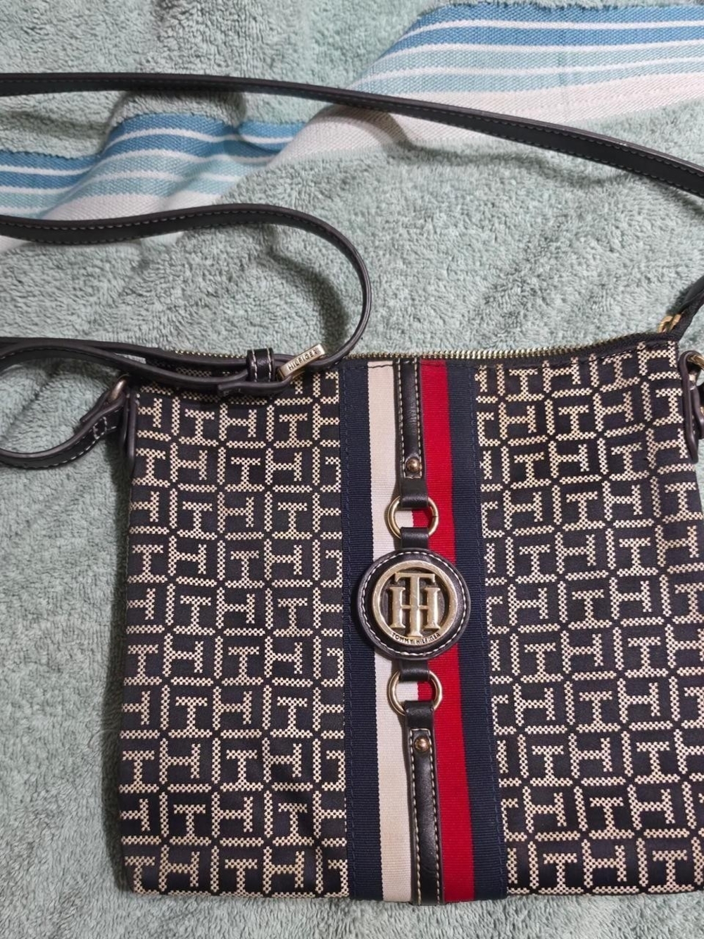 Tommy Hilfiger Navy Crossbody with Red & White Signature Stripe